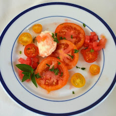 Heirloom tomato salad with fresh mozzarella, watermelon and mint