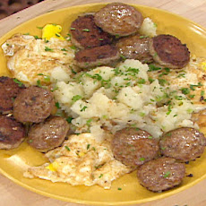 Homemade Breakfast Sausage with Home Fries and Eggs over Easy