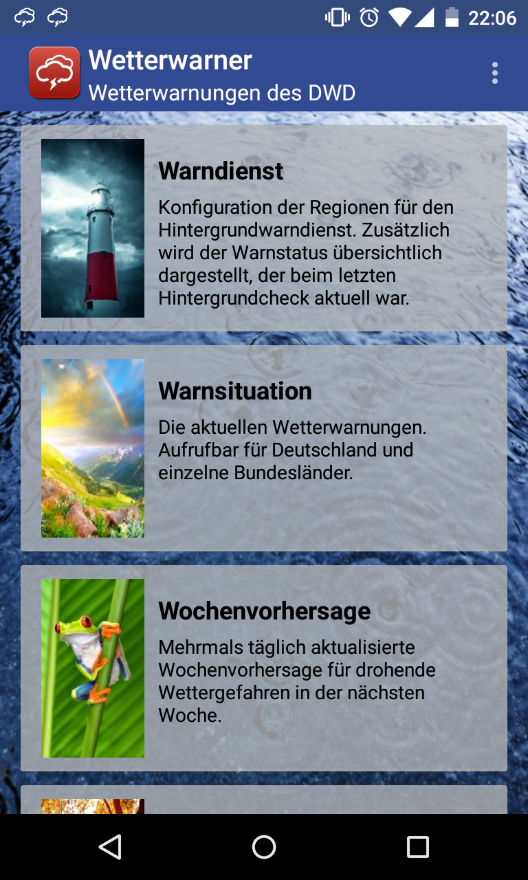 Android application Wetterwarner Pro screenshort