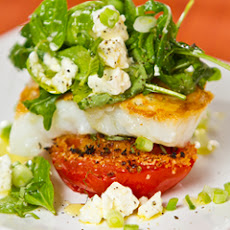 Skillet White Fish With Arugula, Green Onion & Basil Salad