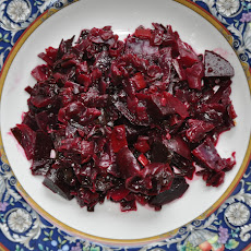Bright Winter Side (Sauteed Beet Greens, Red Chard and Red Cabbage with Roasted Beets)