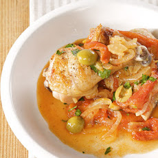 Chicken-Leg Cacciatore with Sweet Peppers, Fennel, and Green Olives