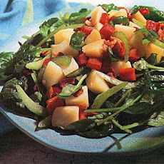 Potato, Spinach and Red Bell Pepper Salad with Warm Bacon Vinaigrette