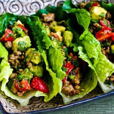 Turkey Lettuce Wrap Tacos with Chiles, Cumin, Cilantro, Lime and Tomato-Avocado Salsa