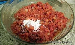 Bowl of minced pork and prawns