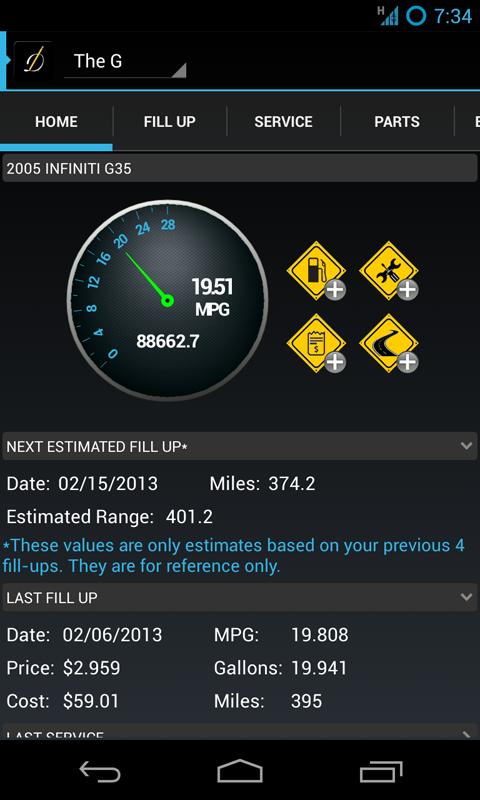 Android application DriverDiary Pro - Gas Mileage screenshort
