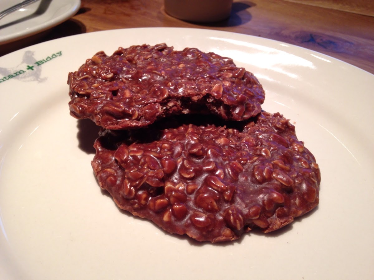 Gluten free peanut butter chocolate oatmeal cookies...go great with coffee