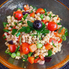 Pearl Couscous Salad with Tomatoes, Peppers, Mint and Cilantro
