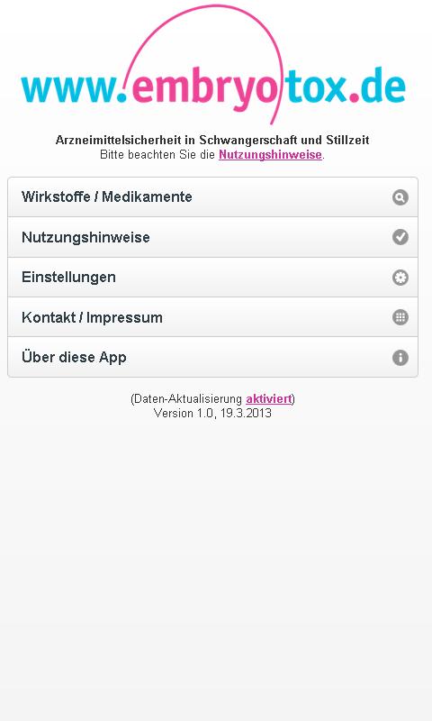 Android application Embryotox screenshort