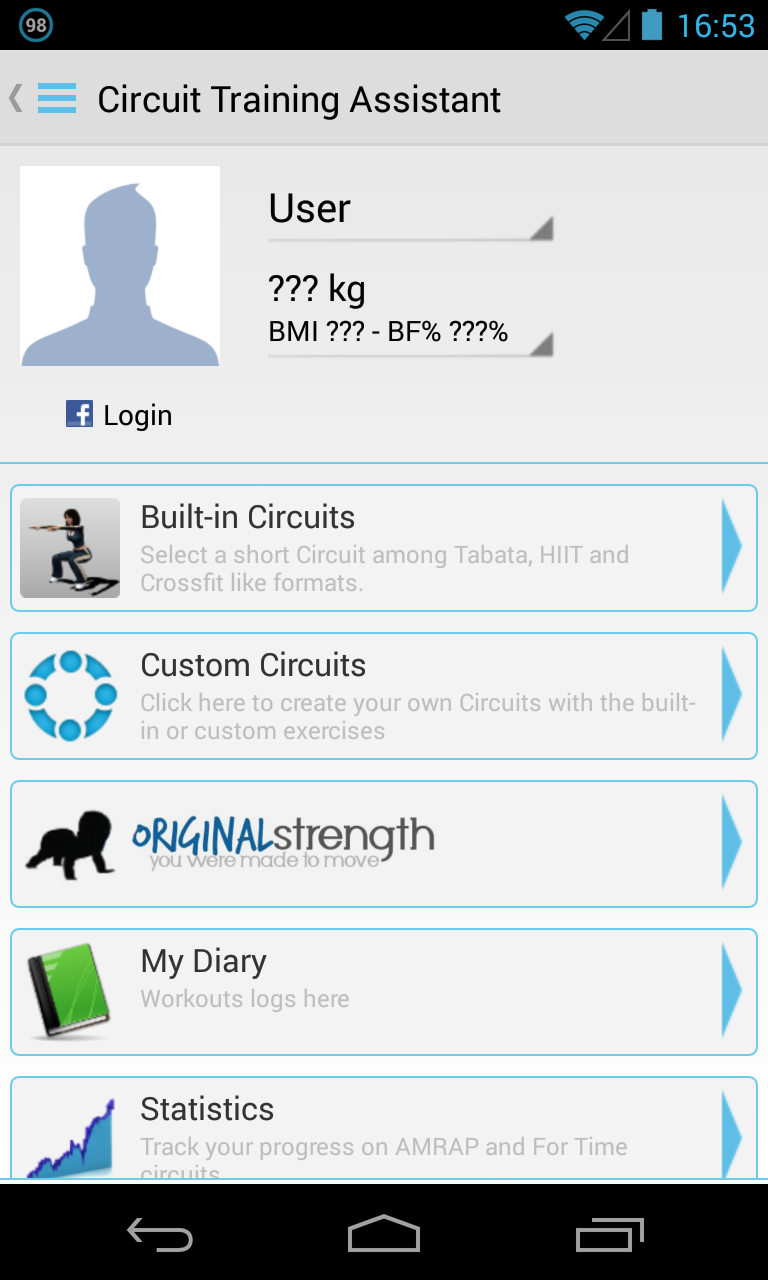 Android application Circuit Training Assistant screenshort