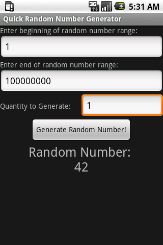 Quick Random Number Generator