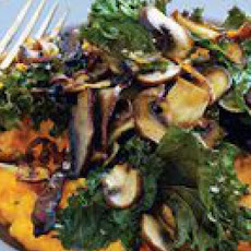 Roast Mushrooms and Kale over Mashed Sweet Potatoes