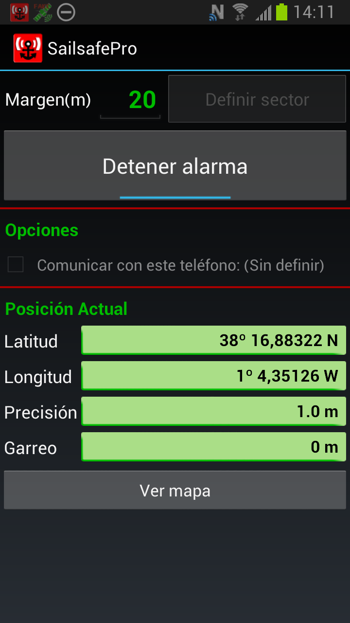 Android application Sailsafe Pro. Anchor alarm. screenshort