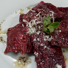 Beet Ravioli with Goat Cheese, Ricotta and Mint Filling