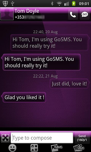 GO SMS PRO THEME Purple Gloss