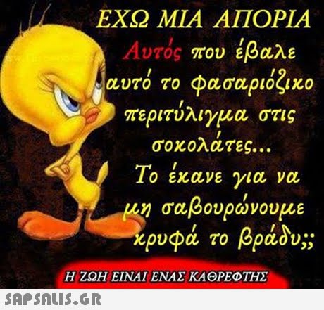 ΕΧΩ ΜΙΑ ΑΠΟΡΙΑ Αυτός που έβαλε αυτό το φασαριόζικο περιτύλιγμα στις σοκολάτες Το έκανε για να 20 σαβουρώνουμε ροφά το βράδυ;; Η ΖΩΗ ΕΙΝΑΙ ΕΝΑΣ ΚΑΘΡΕΦΤΗΣ 