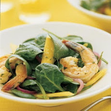 Spinach Salad with Spiced shrimp and Mango