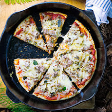 Camp Pizza with Caramelized Onions, Sausage, and Fontina