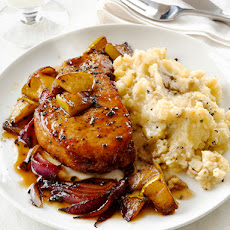 Pork Chops With Apples and Garlic Smashed Potatoes