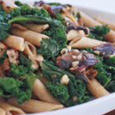 Whole Wheat Penne with Mushrooms, Kale and Hazelnut Gravy