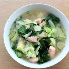 Miso salmon soup with zucchini noodles