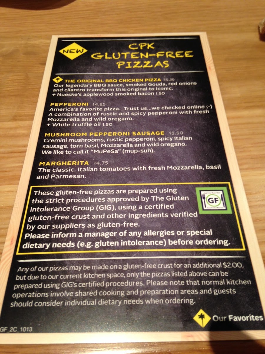 Gluten-Free at California Pizza Kitchen