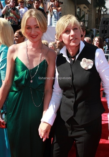 Picture of Ellen Degeneres and Portia de Rossi attending 35th Annual Daytime Emmy Awards. Portia De Rossi Ellen DeGeneres to have a lesbian wedding and be Married as a Same-Sex Couple in August 2008