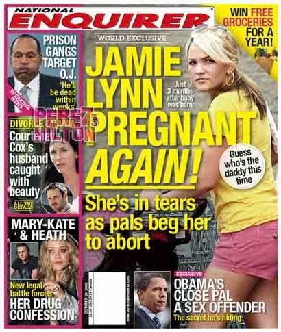 Jamie Lynn Spears Pregnant National Enquirer Reported in October 2008
