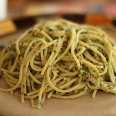 Spaghetti with Basil-Pistachio Pesto