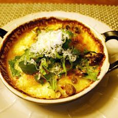 Gratin of Yukon Gold Potatoes, Bacon and Arugula