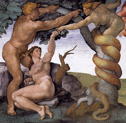 michelangelo, adam eve & slangvrouw (sixtijnse kapel)