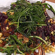 Garlic-Braised Dandelion Greens with White Bean Puree and Crispy Pancetta