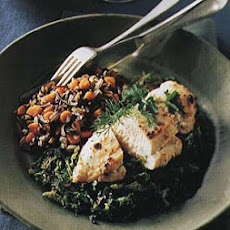 Broiled Chicken Over Braised Porcini and Savoy Cabbage