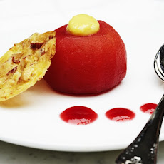 Raspberry Poached Apples With White Chocolate And Fennel Cream