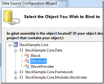 Where to find the IStockList data object to bind to