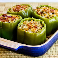 Stuffed Green Peppers with Brown Rice, Italian Sausage, and Parmesan