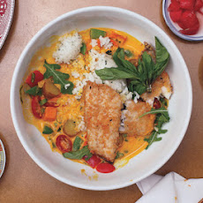 Bass with Herbed Rice and Coconut-Vegetable Chowder