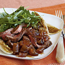 Flank Steak with Roasted Endive, Spring Onion Agrodolce, and Arugula