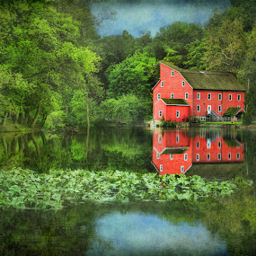 Red Mill Art by Pat Abbott - Photoshop Art Places ( mills, red, barns, landscapes )