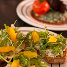 Grilled Bruschetta - Cannellini Beans with Feta, Arugula, and Orange