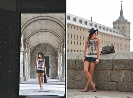Raquel del Rosario en El Escorial con gafas de sol "Waiting for the sun"