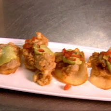 Crispy Oysters on Yucca Root Chips with Habanero Honey Aioli