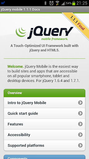 jQuery mobile 1.1.1 Demos docs