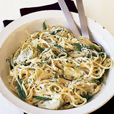 Linguine Avgolemono with Artichoke Hearts and Green Beans