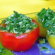 Vine Ripe Tomatoes Stuffed with Herb and Almond Gremolata