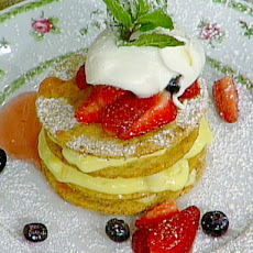 Mille Feuille of Benne Wafers and Pineapple Pastry Cream with Macerated Berries