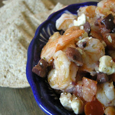 Grilled shrimp with olives and feta