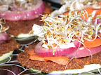 Up close with the zucchini burger towers of yum