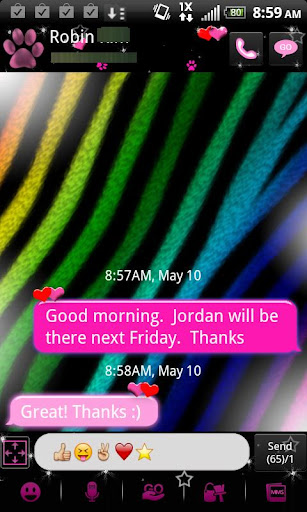 GO SMS Rainbow Zebra theme xo