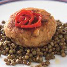 Salmon Cakes with Lentils and Roasted Peppers